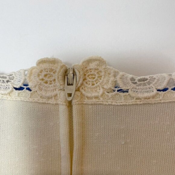 Butte Knit Vintage Short Sleeve Wedding Dress Lace M Ivory Square Neck S 70s 60s - Picture 6 of 14